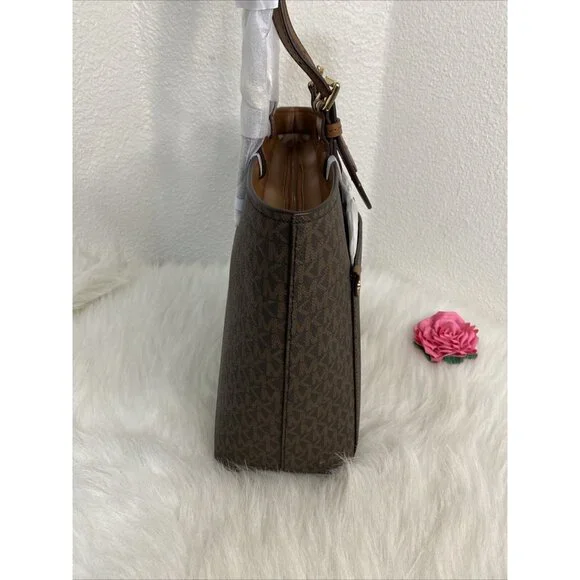 MICHAEL KORS JET SET TRAVEL MD DOUBLE POCKET TOTE SHOULDER BAG MK BROWN MOCHA
